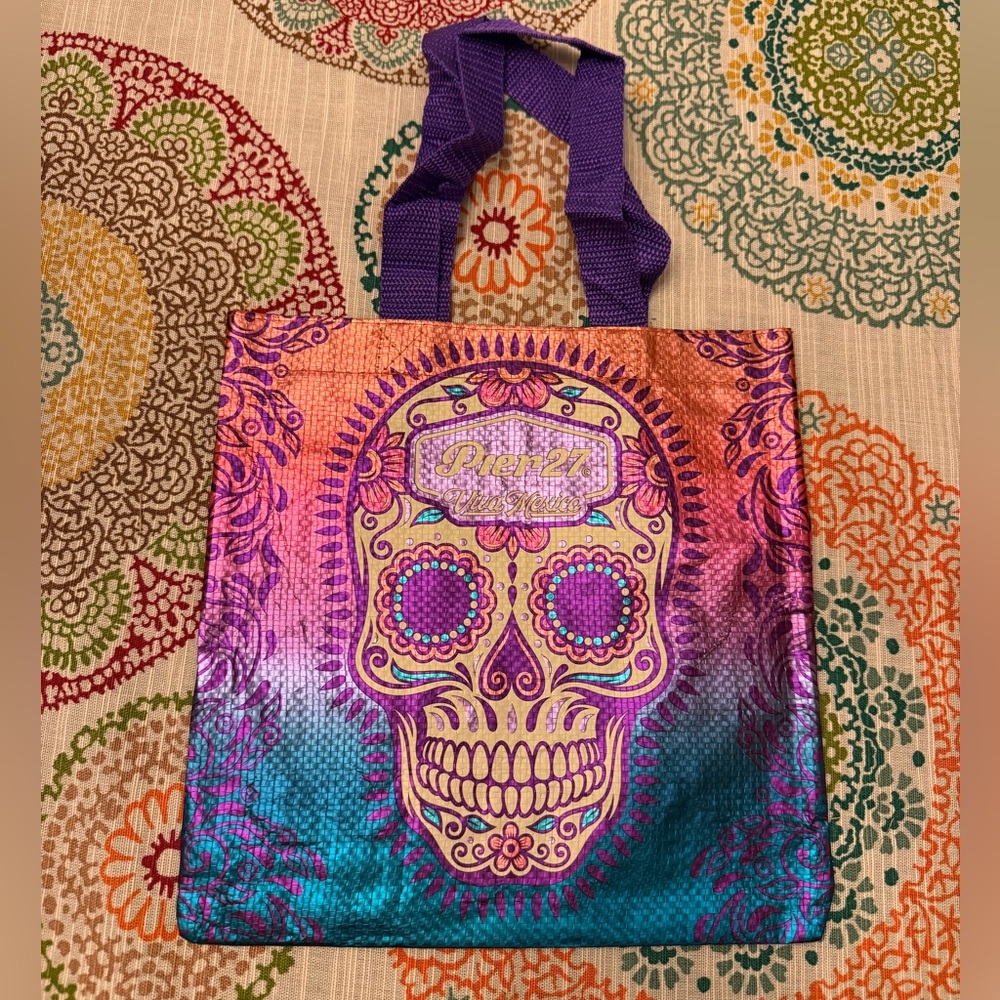 NWT Pier 27 Colorful Skull Tote Bag